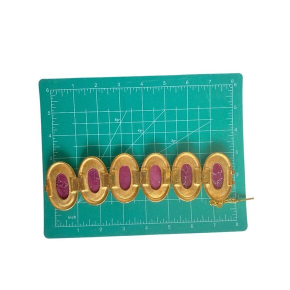 Anne Klein Couture vintage magenta marble cabochon hinge‎ & pin clasp bracelet - Picture 11 of 11